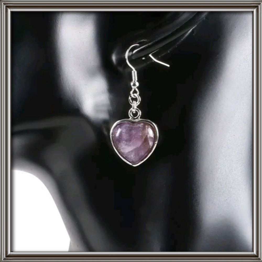 Heart shaped earrings natural Amethyst